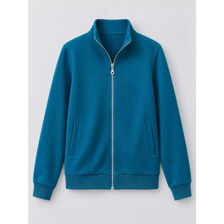 Full Size Stand-Collar Zip-Up Sweatshirt Plus Apparel and Accessories