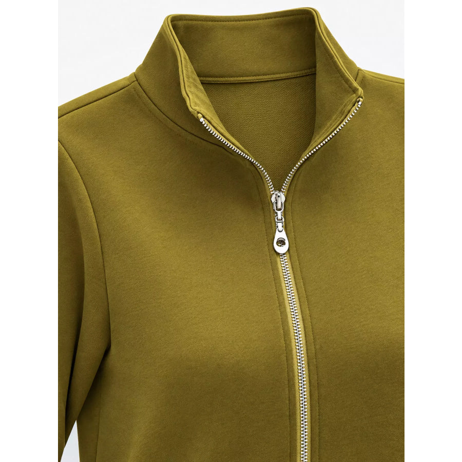 Full Size Stand-Collar Zip-Up Sweatshirt Plus Apparel and Accessories