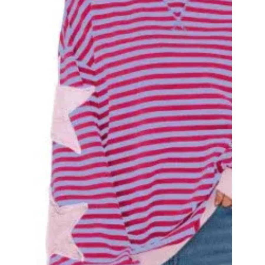 Full Size Star Patch Striped Oversized Sweatshirt Plus Apparel and Accessories