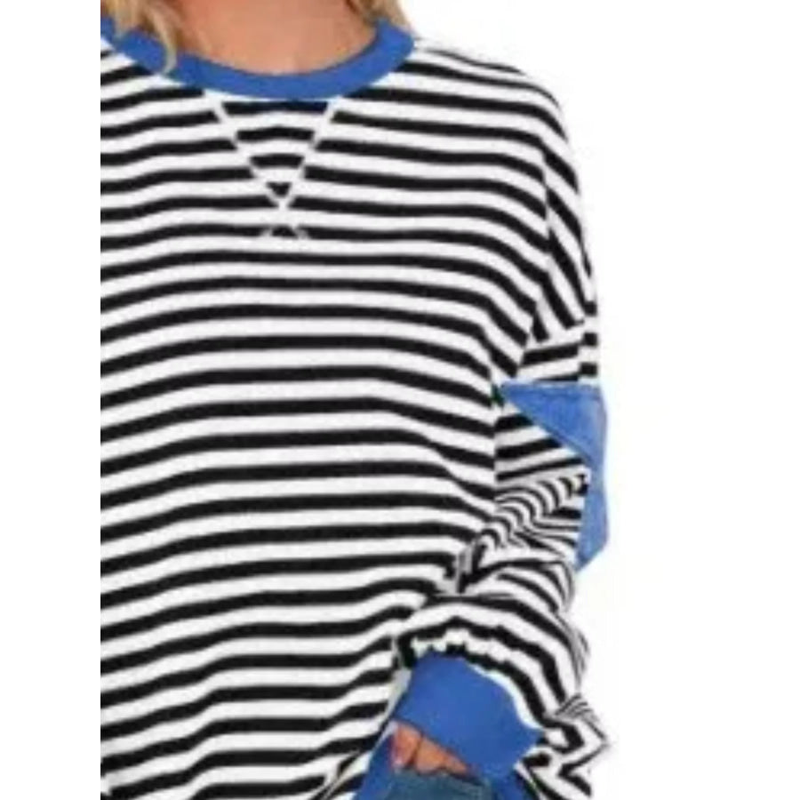 Full Size Star Patch Striped Oversized Sweatshirt Plus Apparel and Accessories