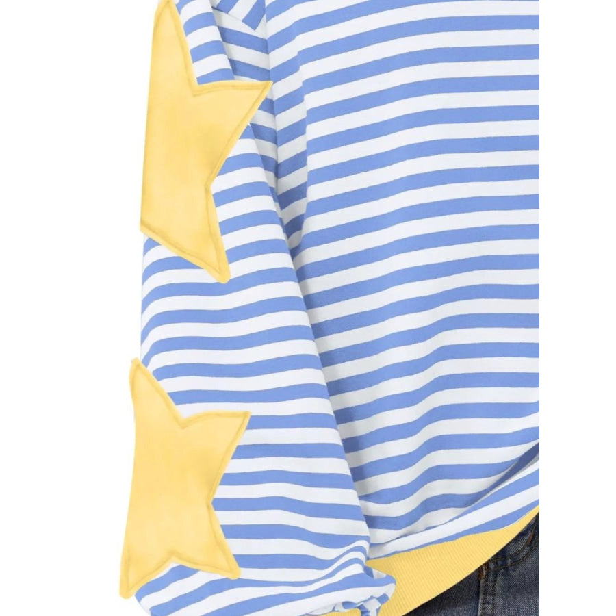 Full Size Star Patch Striped Oversized Sweatshirt Plus Apparel and Accessories