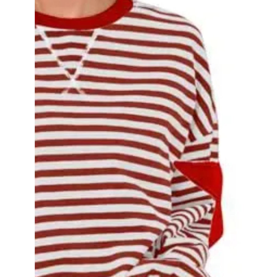 Full Size Star Patch Striped Oversized Sweatshirt Plus Apparel and Accessories