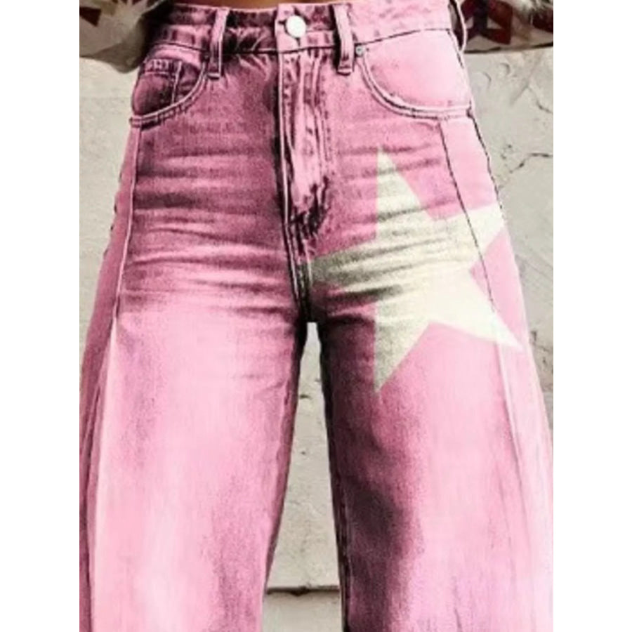 Full Size Star-Print Wide-Leg Pants Plus Apparel and Accessories
