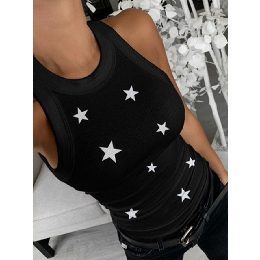 Full Size Star Round Neck Tank Black / S Apparel and Accessories