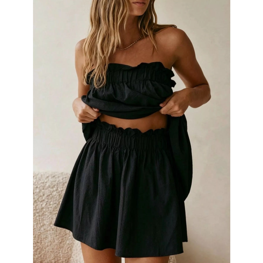 Full Size Strapless Top and High-Waisted Skirt Set Plus Black / S Apparel Accessories
