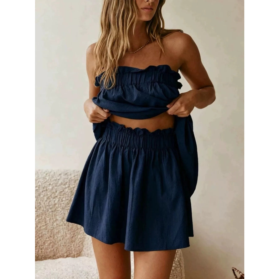 Full Size Strapless Top and High-Waisted Skirt Set Plus Navy Blue / S Apparel Accessories