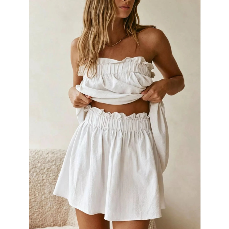 Full Size Strapless Top and High-Waisted Skirt Set Plus White / S Apparel Accessories