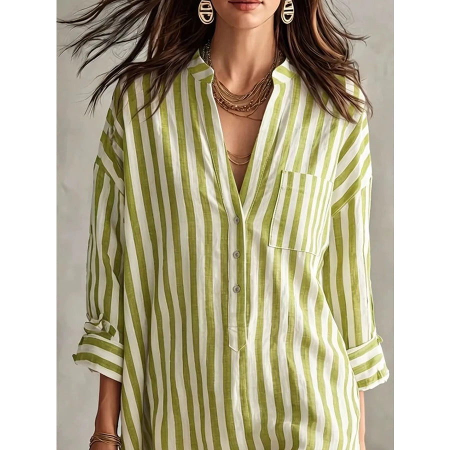 Full Size Striped 3/4 Sleeve Shirt Dress Plus Size Apparel and Accessories