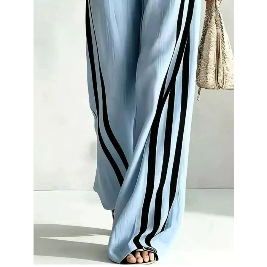 Full Size Striped 3/4 Sleeve Top and Pants Set Plus Size Apparel and Accessories