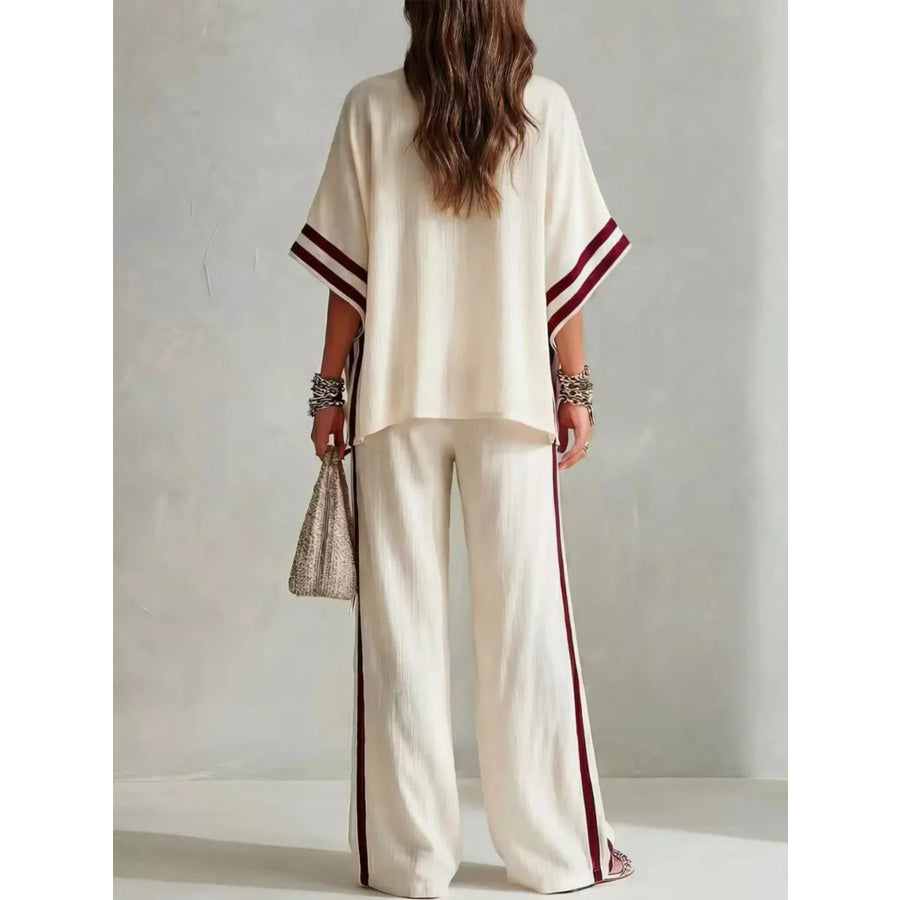 Full Size Striped 3/4 Sleeve Top and Pants Set Plus Size Apparel and Accessories