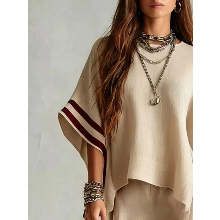 Full Size Striped 3/4 Sleeve Top and Pants Set Plus Size Apparel and Accessories