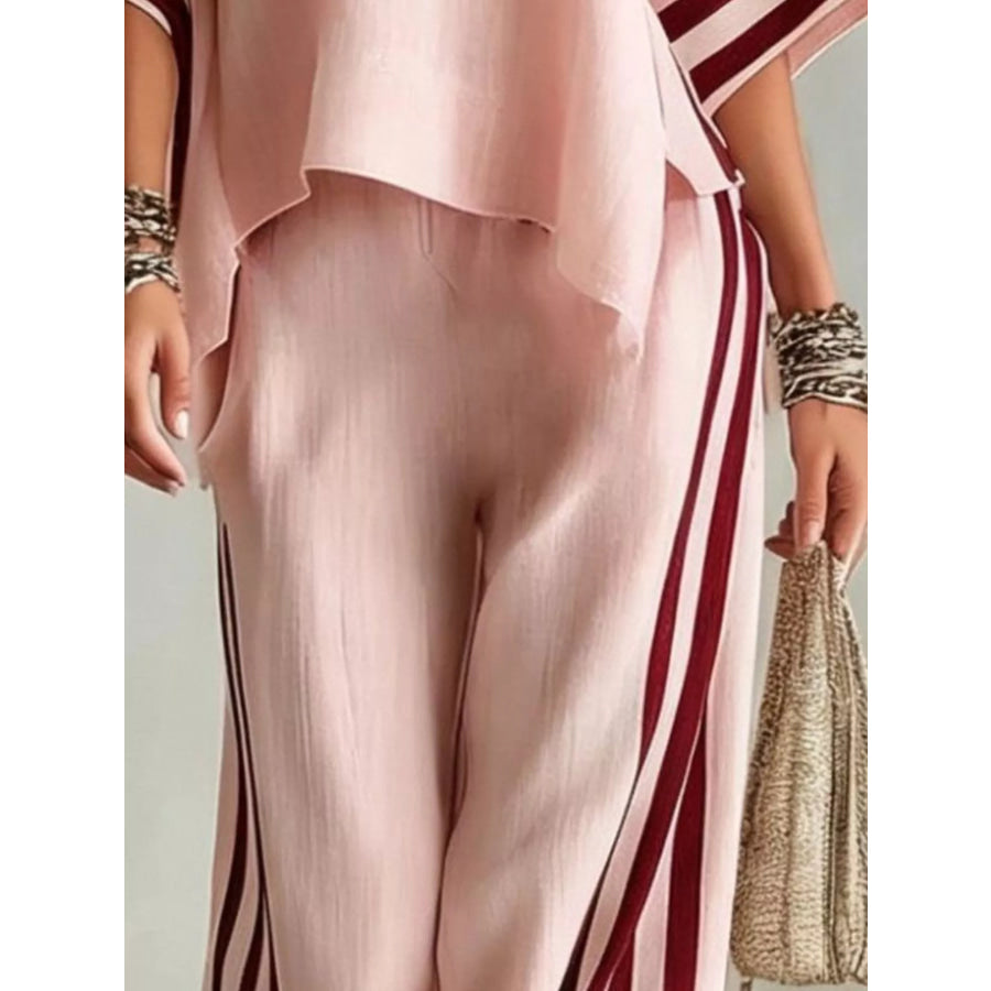 Full Size Striped 3/4 Sleeve Top and Pants Set Plus Size Apparel and Accessories