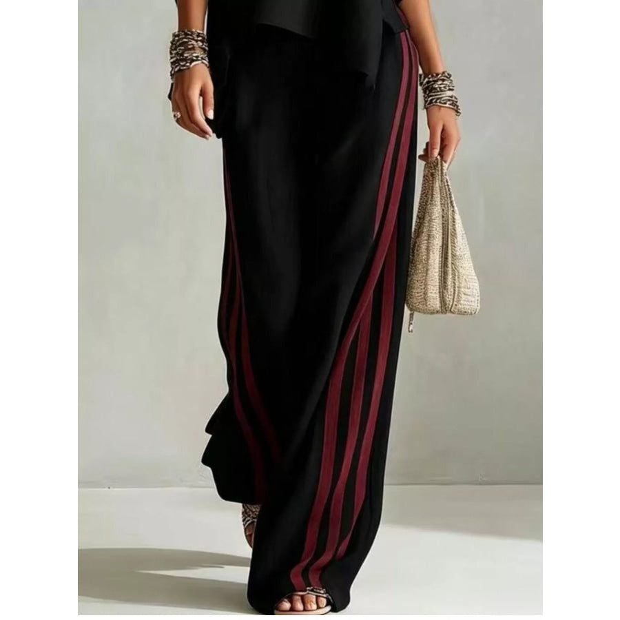 Full Size Striped 3/4 Sleeve Top and Pants Set Plus Size Apparel and Accessories