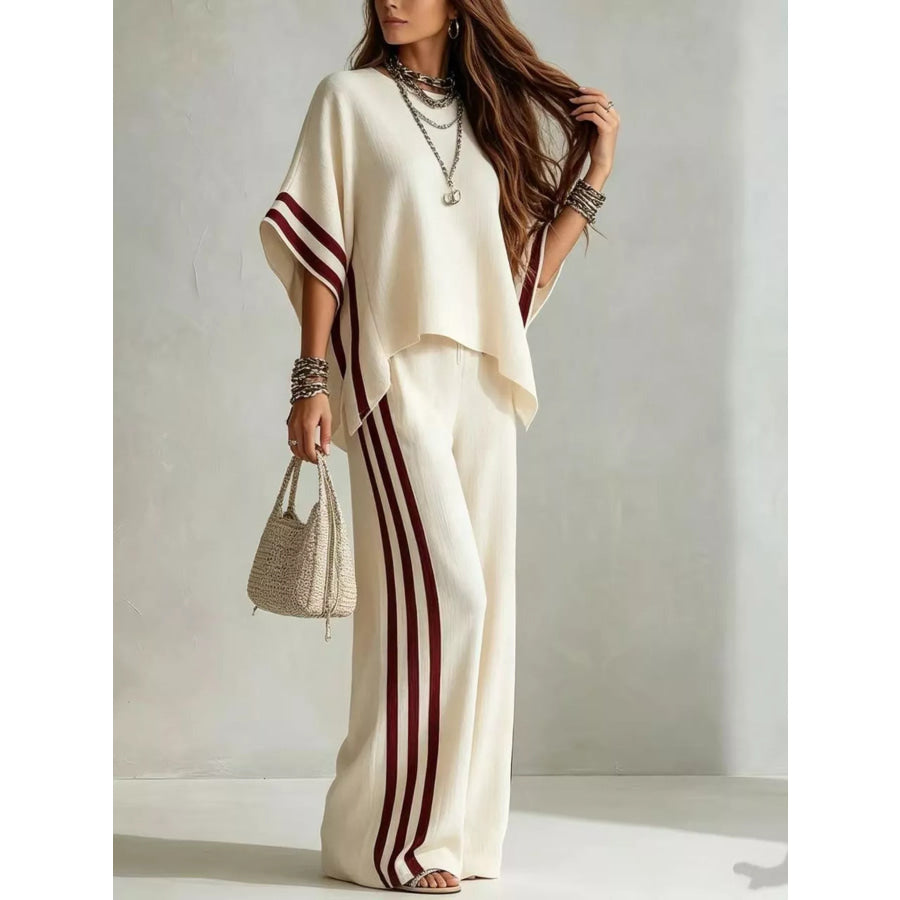 Full Size Striped 3/4 Sleeve Top and Pants Set Plus Size Apparel and Accessories