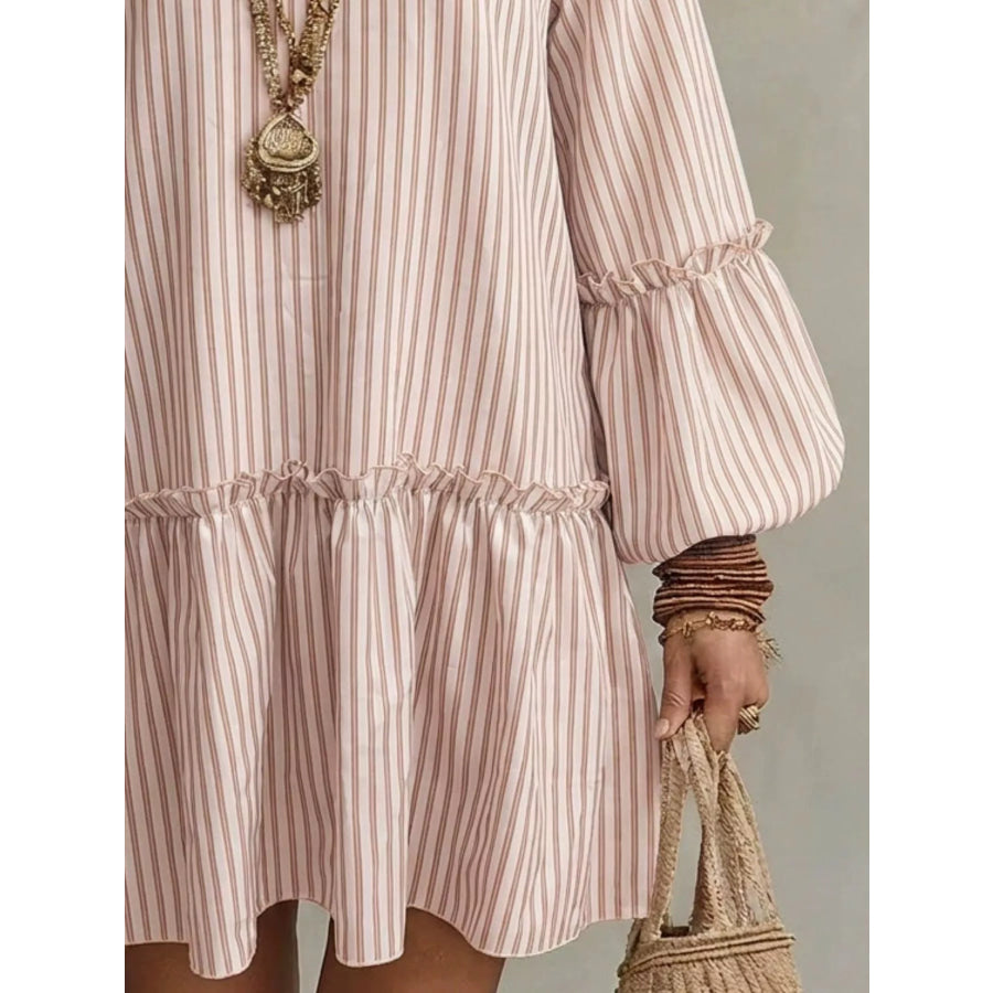 Full Size Striped Balloon Sleeve Mini Dress Plus Size Pink / S Apparel and Accessories