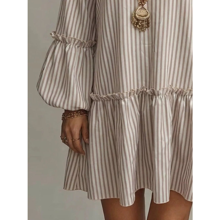 Full Size Striped Balloon Sleeve Mini Dress Plus Size Apparel and Accessories