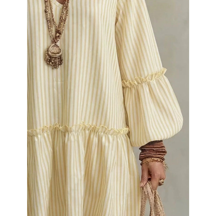 Full Size Striped Balloon Sleeve Mini Dress Plus Size Apparel and Accessories