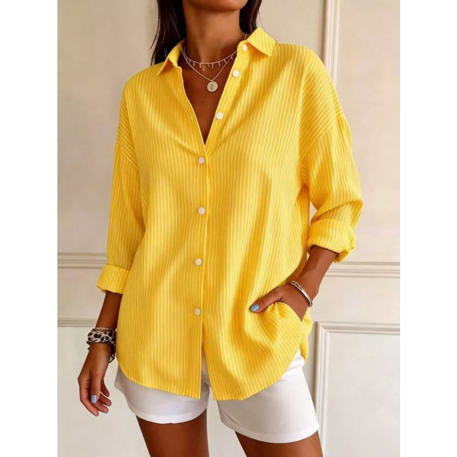 Full Size Striped Button-Down Long Sleeve Shirt Plus Apparel and Accessories