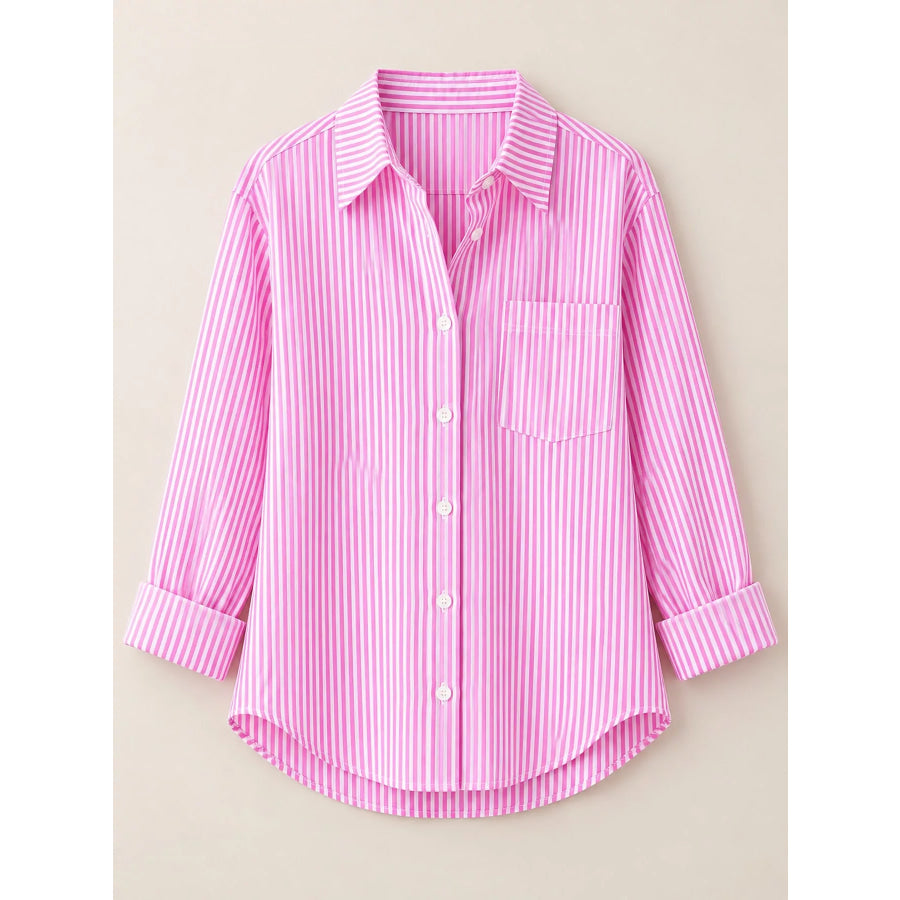 Full Size Striped Button-Down Long Sleeve Shirt Plus Apparel and Accessories