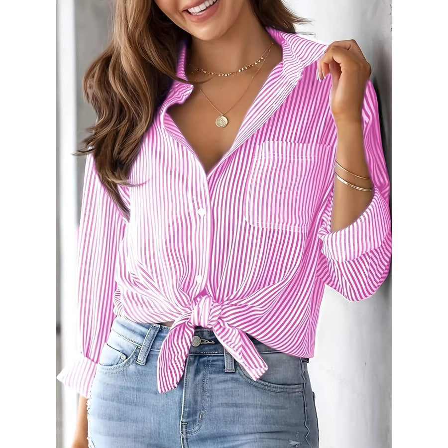 Full Size Striped Button-Down Long Sleeve Shirt Plus Apparel and Accessories