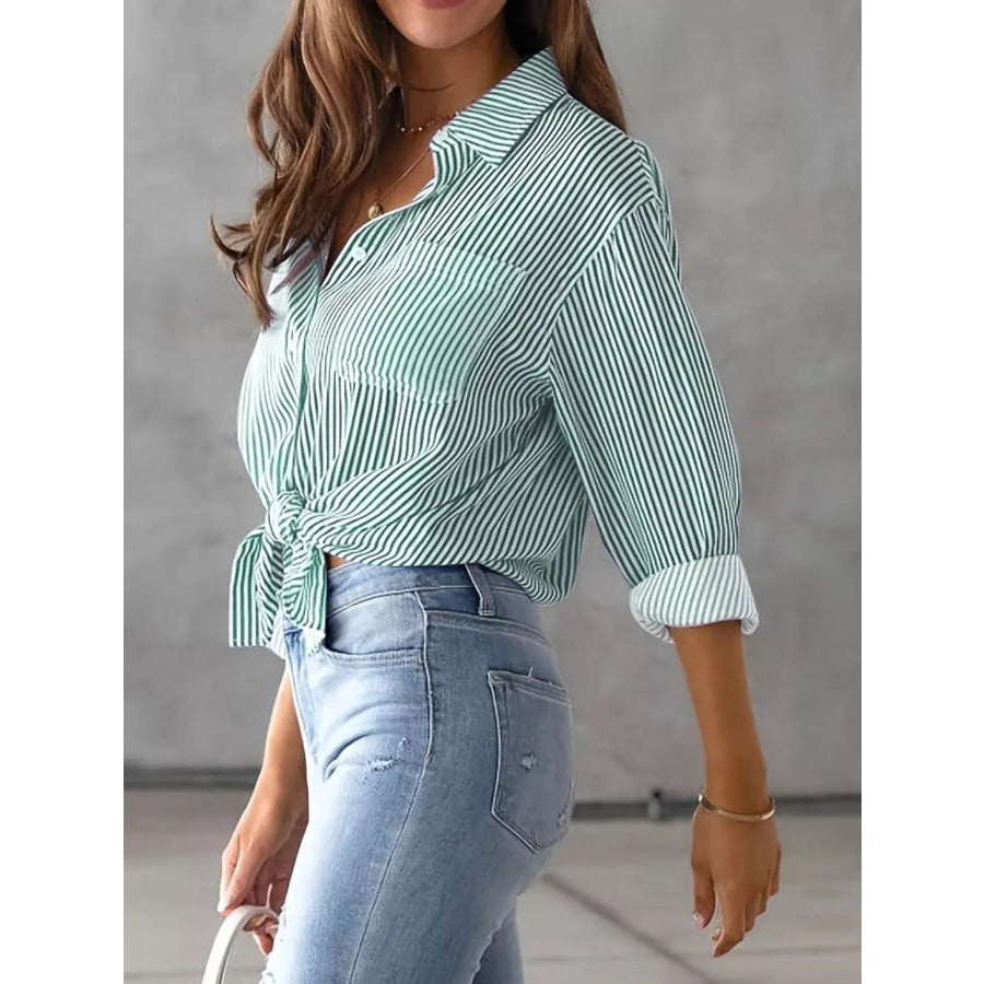 Full Size Striped Button-Down Long Sleeve Shirt Plus Apparel and Accessories
