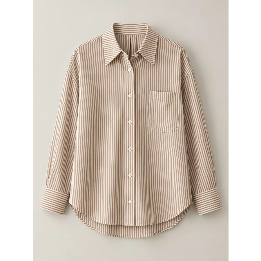 Full Size Striped Button-Down Long Sleeve Shirt Plus Apparel and Accessories