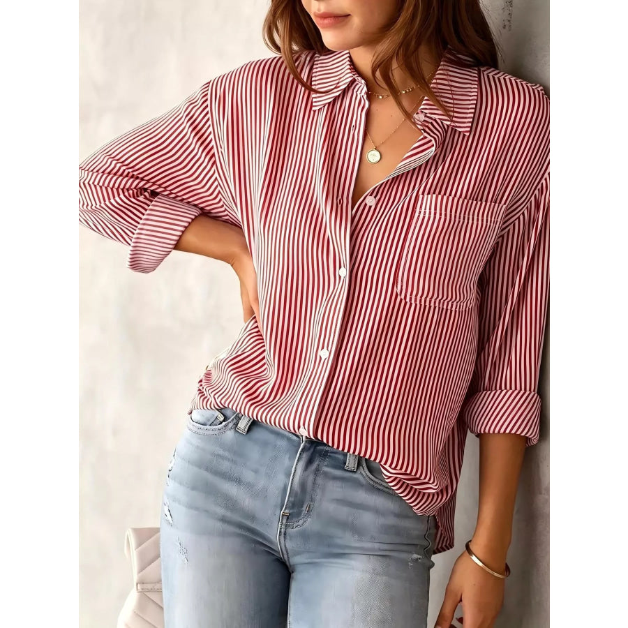 Full Size Striped Button-Down Long Sleeve Shirt Plus Apparel and Accessories