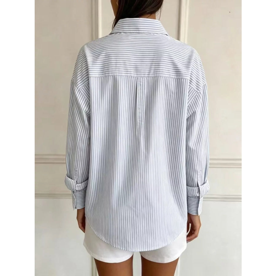 Full Size Striped Button-Down Long Sleeve Shirt Plus Apparel and Accessories