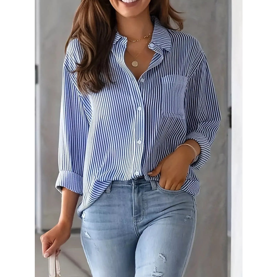 Full Size Striped Button-Down Long Sleeve Shirt Plus Apparel and Accessories