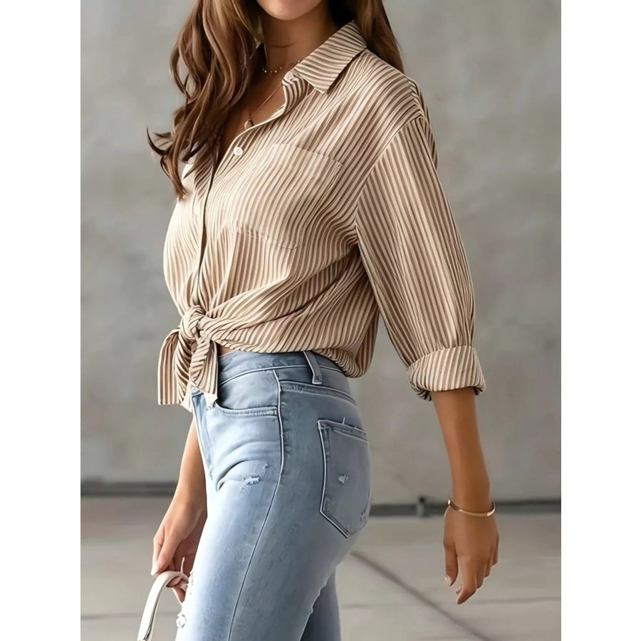Full Size Striped Button-Down Long Sleeve Shirt Plus Apparel and Accessories
