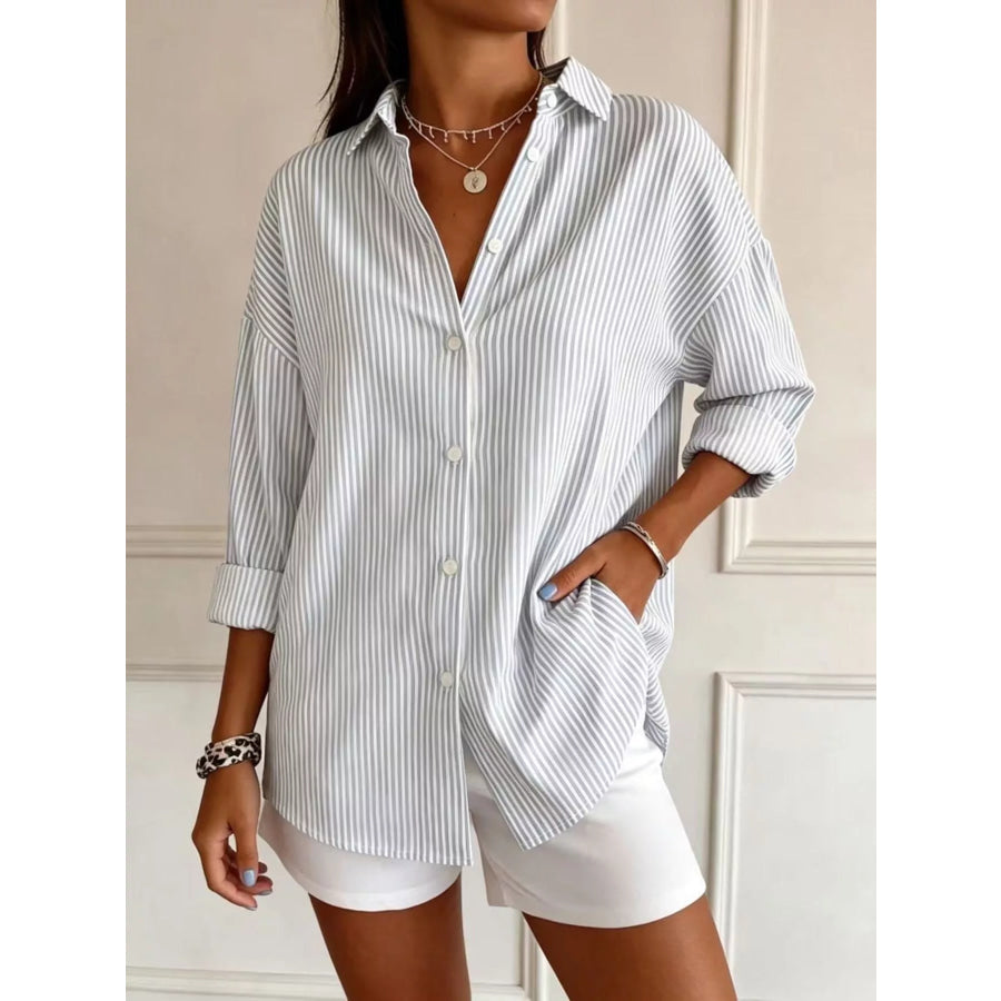 Full Size Striped Button-Down Long Sleeve Shirt Plus Apparel and Accessories