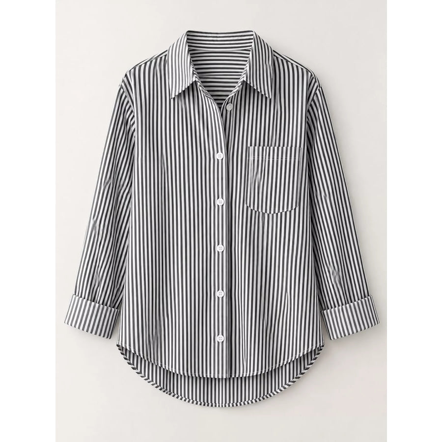 Full Size Striped Button-Down Long Sleeve Shirt Plus Apparel and Accessories