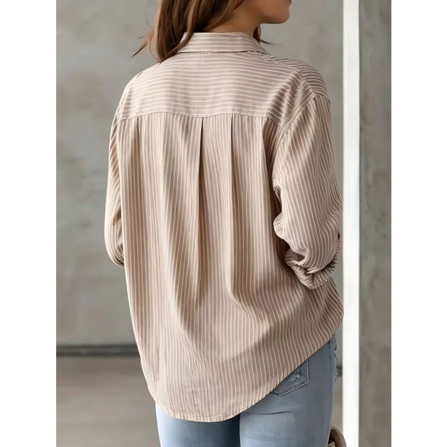 Full Size Striped Button-Down Long Sleeve Shirt Plus Apparel and Accessories