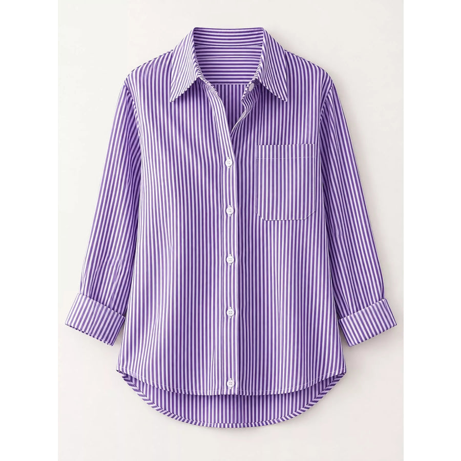 Full Size Striped Button-Down Long Sleeve Shirt Plus Apparel and Accessories