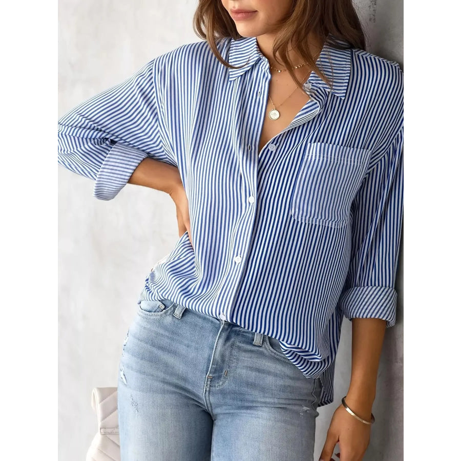 Full Size Striped Button-Down Long Sleeve Shirt Plus Apparel and Accessories