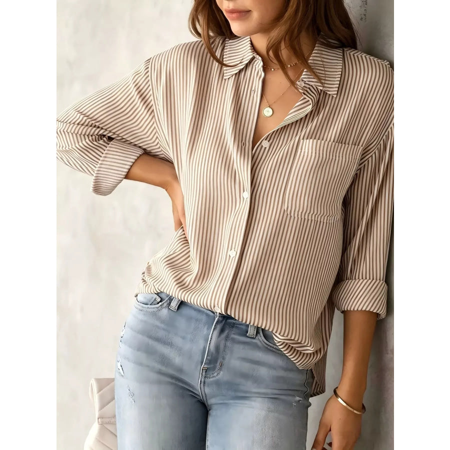 Full Size Striped Button-Down Long Sleeve Shirt Plus Apparel and Accessories
