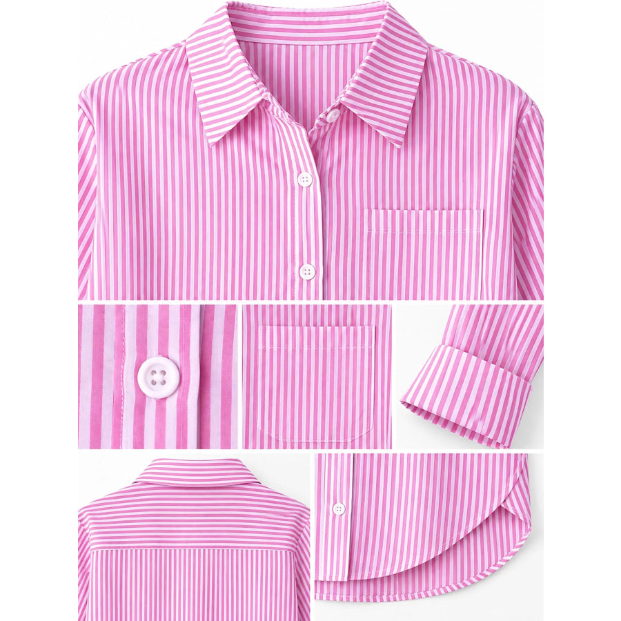 Full Size Striped Button-Down Long Sleeve Shirt Plus Apparel and Accessories