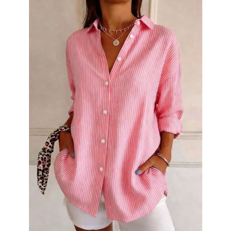 Full Size Striped Button-Down Long Sleeve Shirt Plus Apparel and Accessories