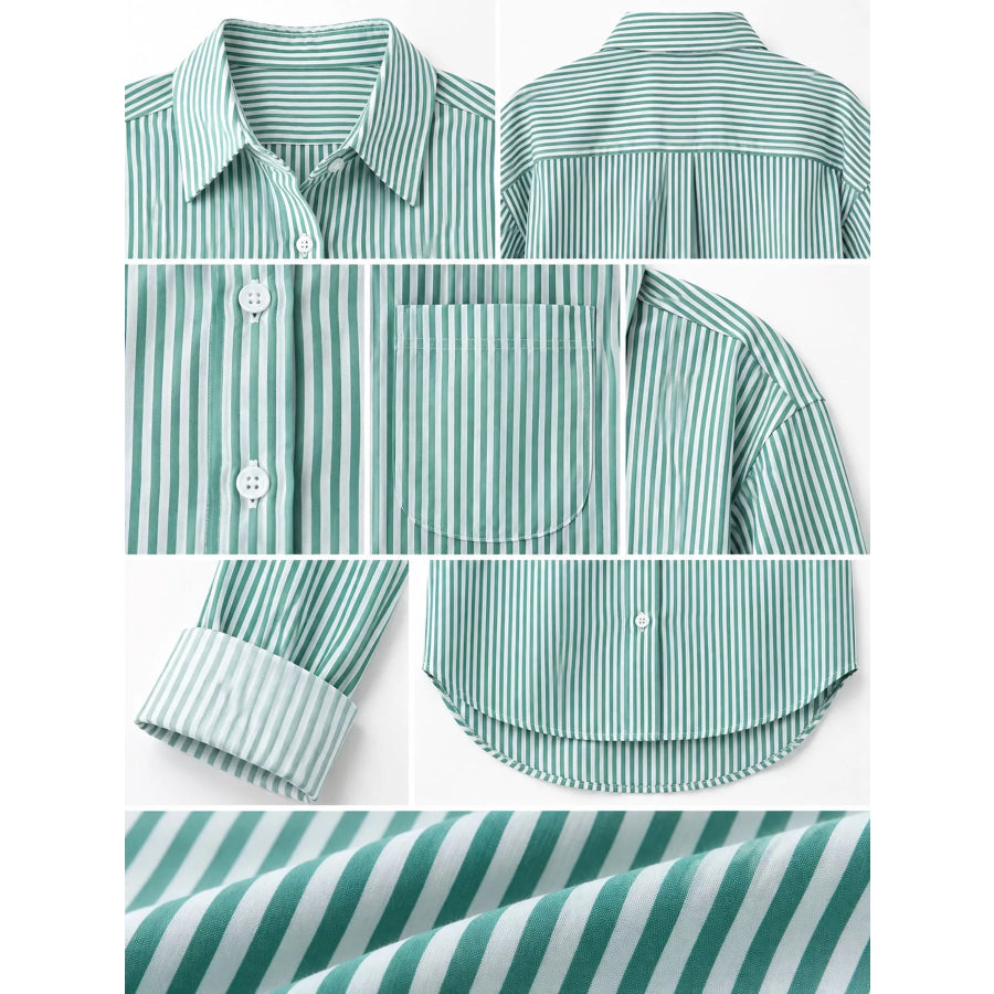 Full Size Striped Button-Down Long Sleeve Shirt Plus Apparel and Accessories