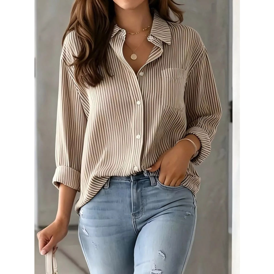 Full Size Striped Button-Down Long Sleeve Shirt Plus Apparel and Accessories