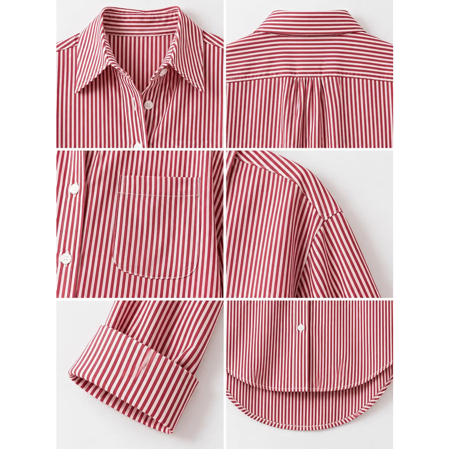 Full Size Striped Button-Down Long Sleeve Shirt Plus Apparel and Accessories