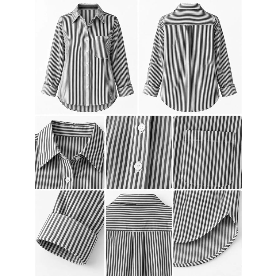 Full Size Striped Button-Down Long Sleeve Shirt Plus Apparel and Accessories