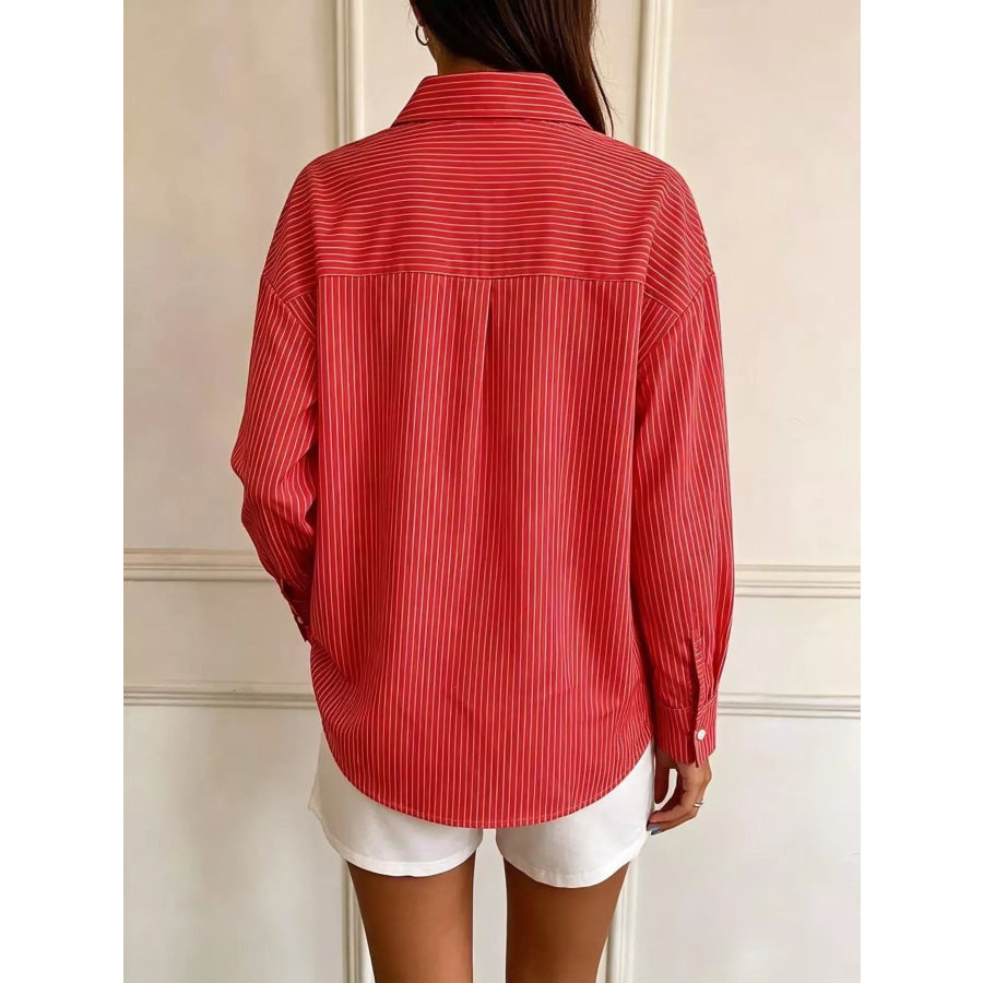 Full Size Striped Button-Down Long Sleeve Shirt Plus Apparel and Accessories