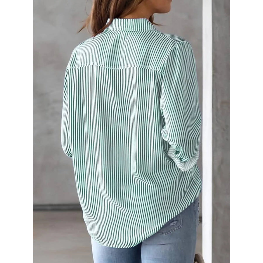 Full Size Striped Button-Down Long Sleeve Shirt Plus Apparel and Accessories