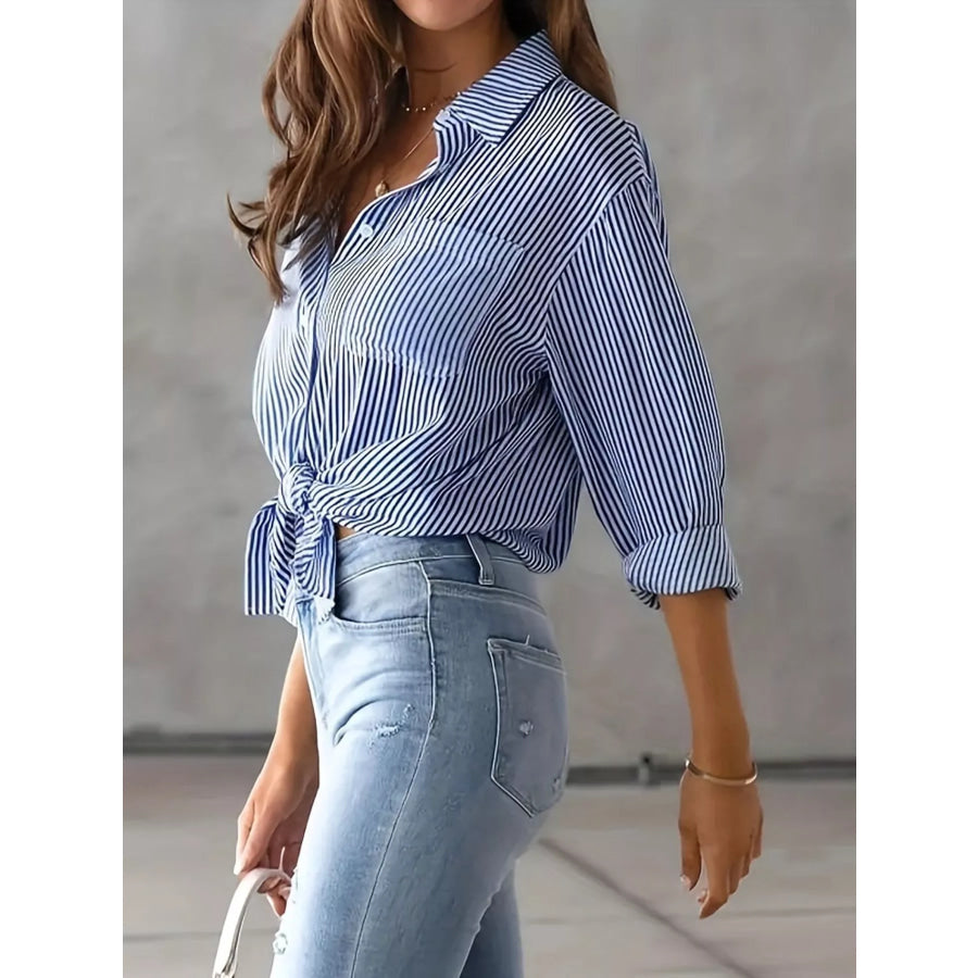 Full Size Striped Button-Down Long Sleeve Shirt Plus Apparel and Accessories