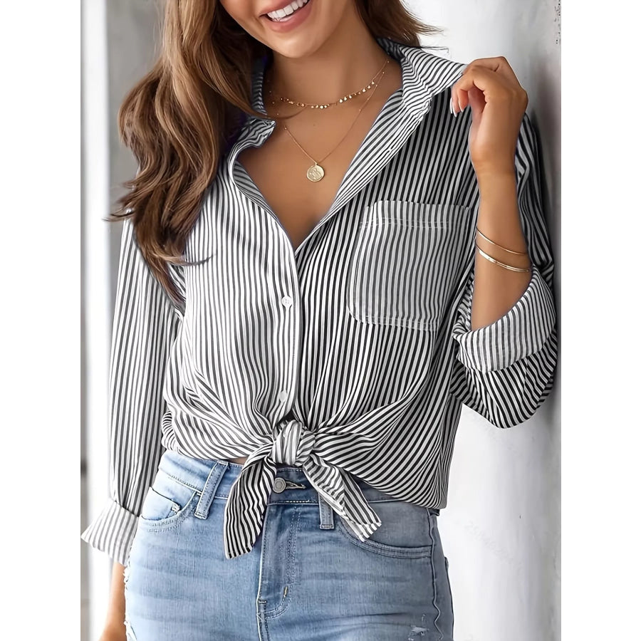 Full Size Striped Button-Down Long Sleeve Shirt Plus Apparel and Accessories