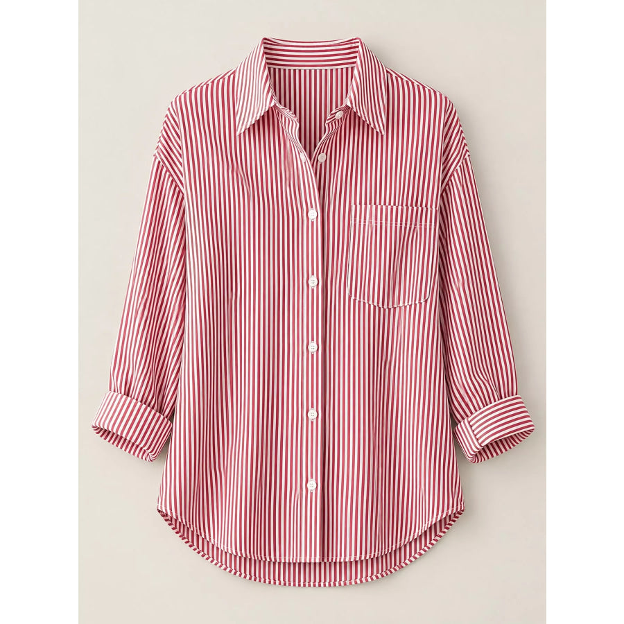 Full Size Striped Button-Down Long Sleeve Shirt Plus Apparel and Accessories