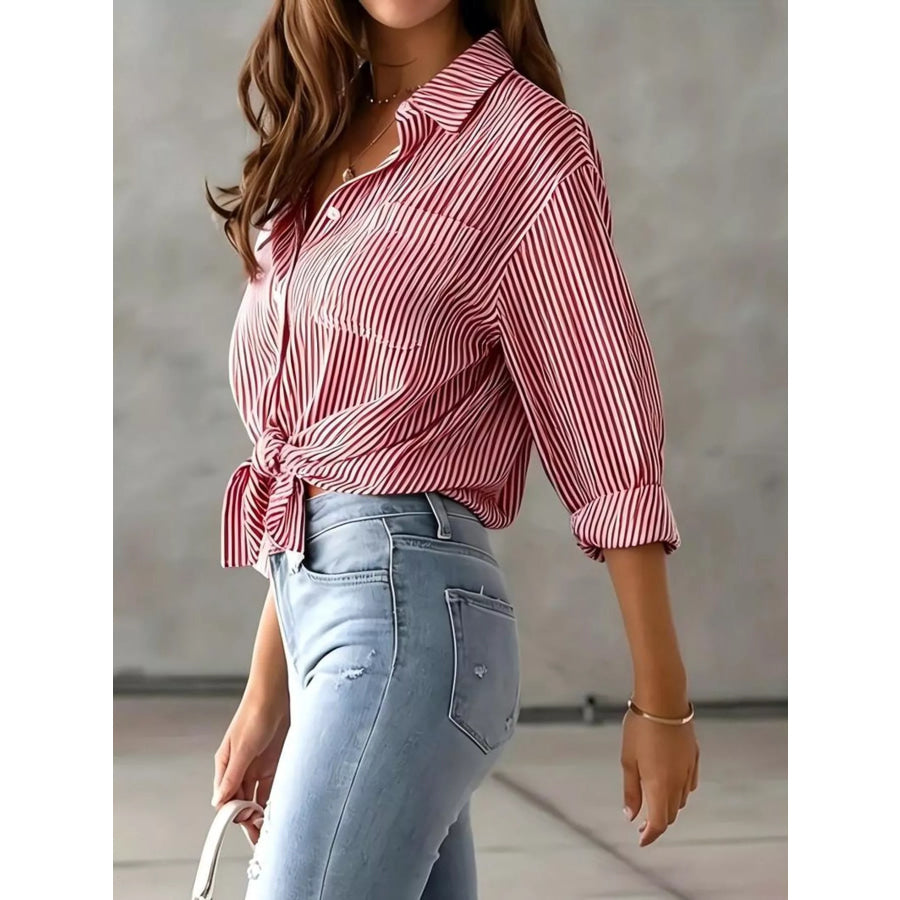 Full Size Striped Button-Down Long Sleeve Shirt Plus Apparel and Accessories