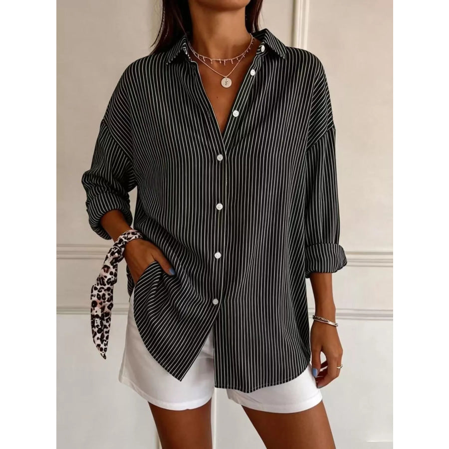 Full Size Striped Button-Down Long Sleeve Shirt Plus Apparel and Accessories