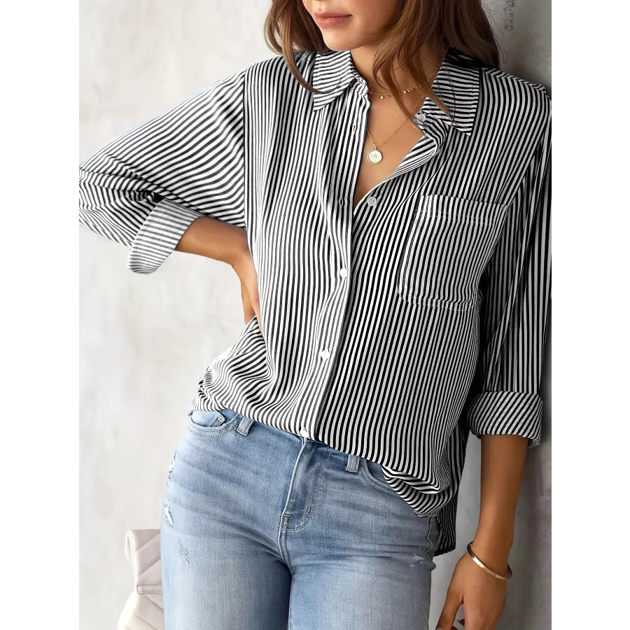 Full Size Striped Button-Down Long Sleeve Shirt Plus Apparel and Accessories